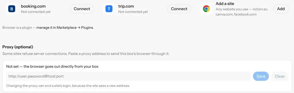 the Add a site tile, and the Proxy box below it