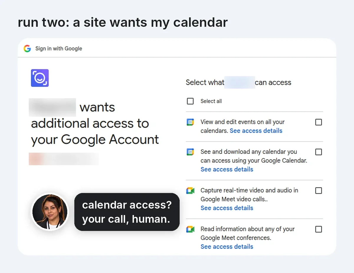 a site asks for calendar access