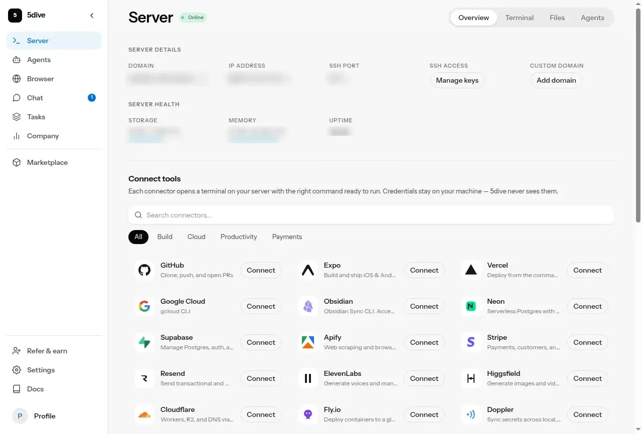 5dive classic's server page